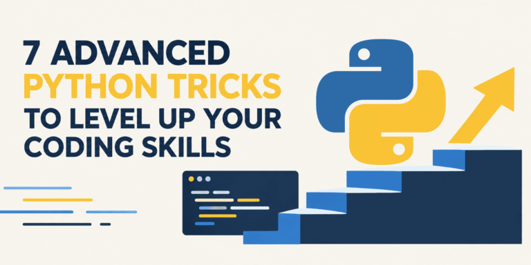 Python logo climbing staircase with rising arrow and code editor window